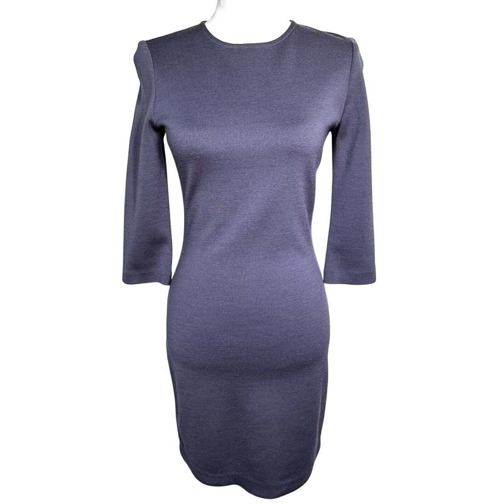 ST. JOHN Size 2 Lavender Gray Merino Wool Essential Sheath Midi Dress Stretch
